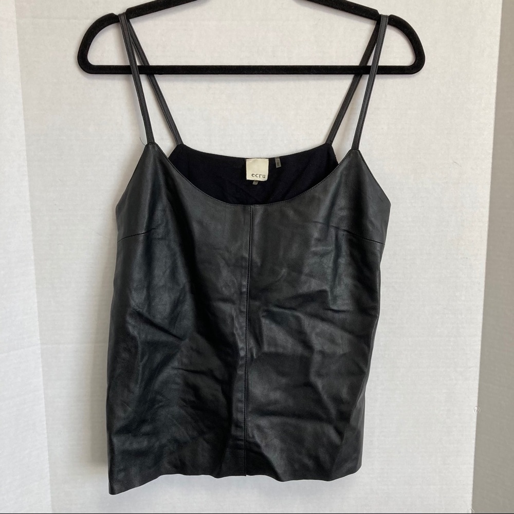 ECRU | BLACK VEGAN LEATHER STRAP TOP | M